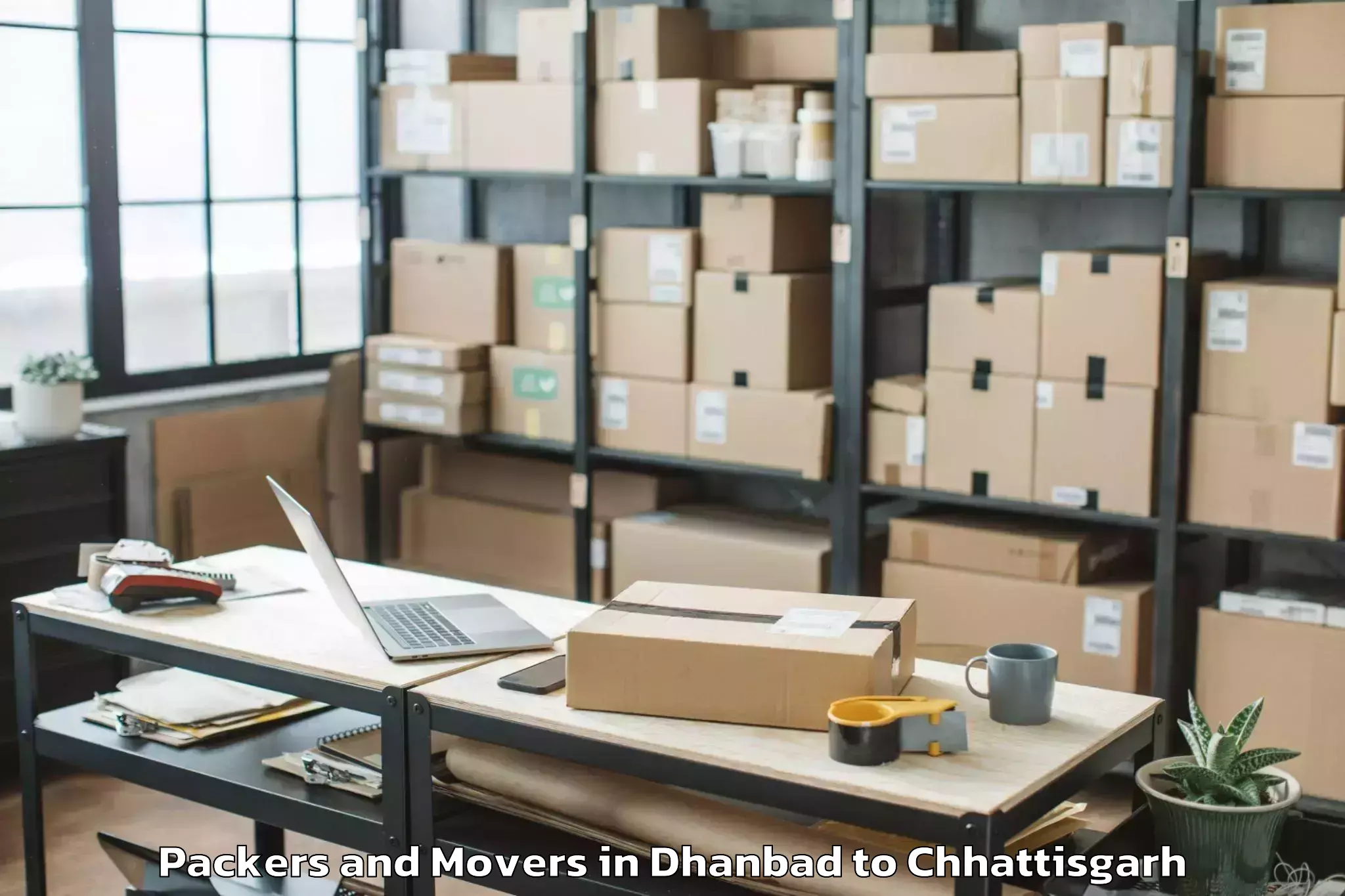 Quality Dhanbad to Kawardha Packers And Movers